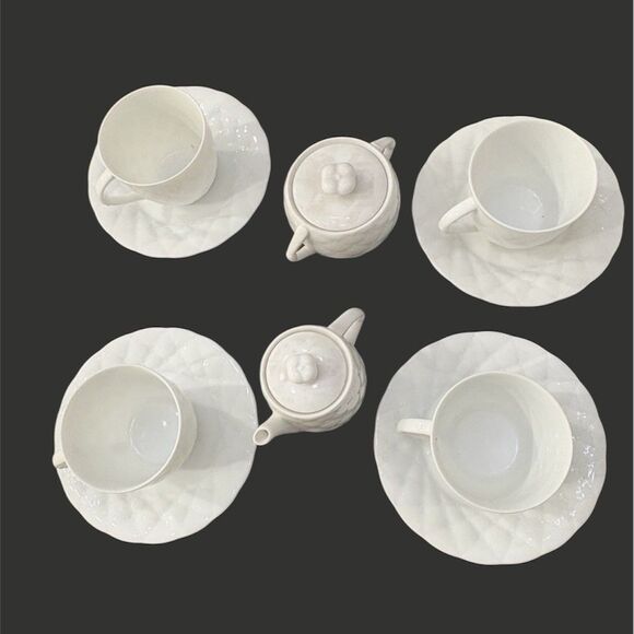 Mikasa VTG Fine China Palladio White Set Of 4 Teacups Saucers Creamer Sugar Bowl - Picture 2 of 9
